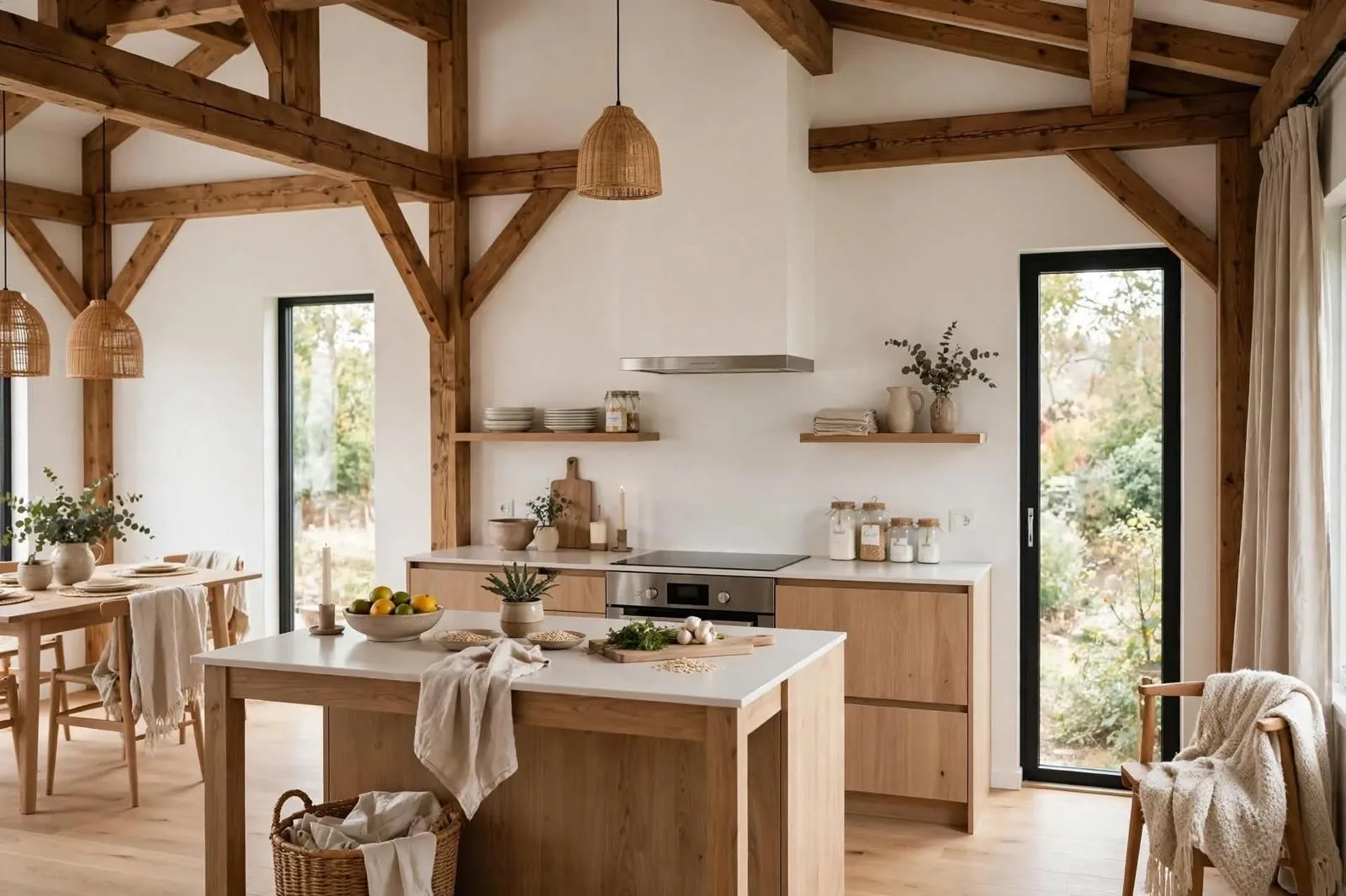 Moderne rustieke keuken met houten balken