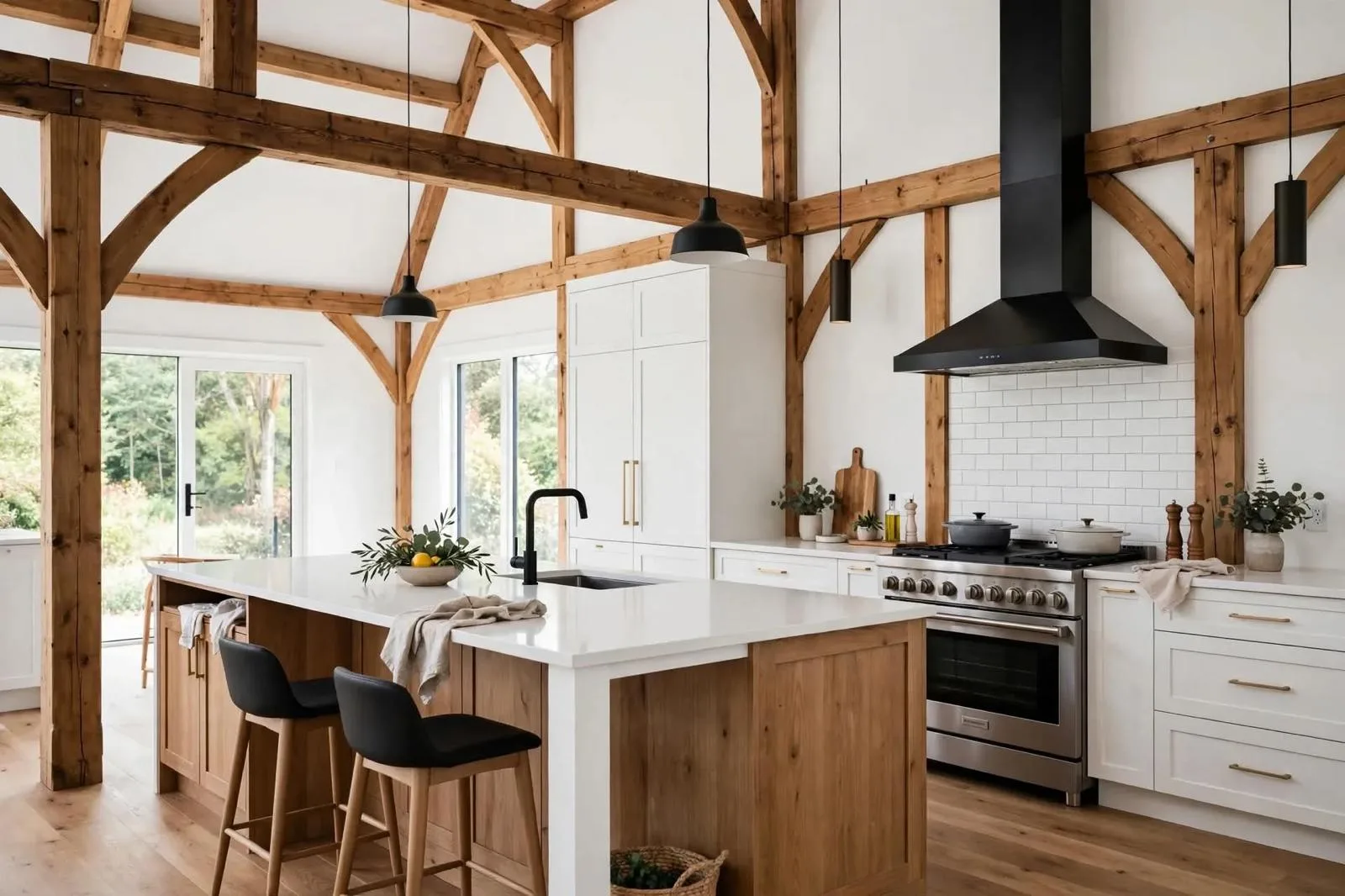 Moderne keuken met blootgestelde houten balken