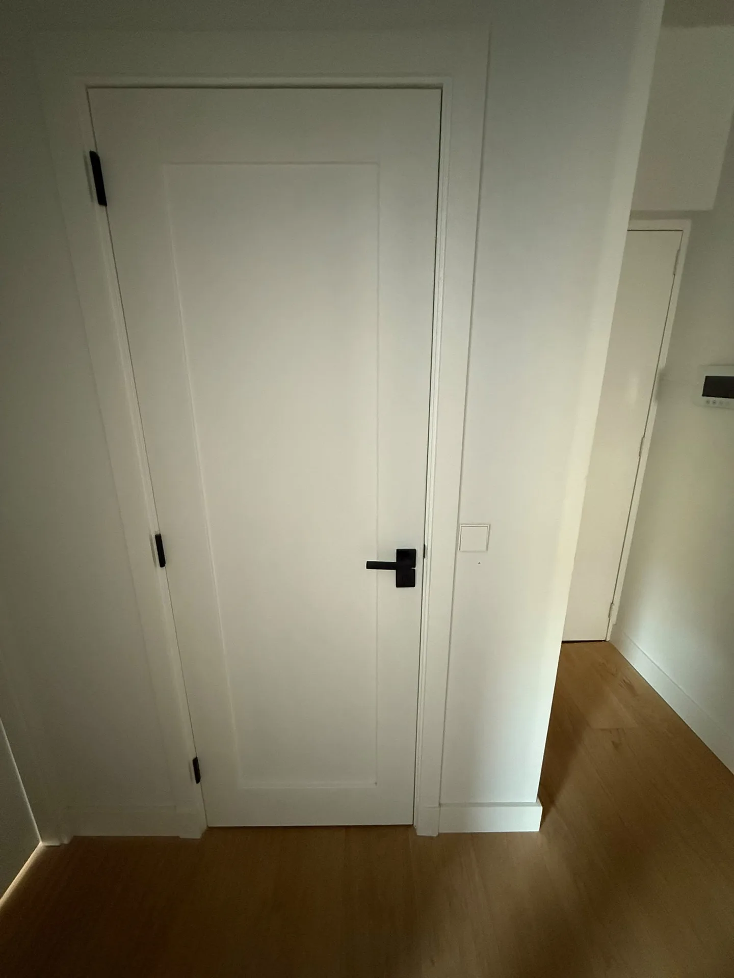 Moderne witte deur met zwarte handgrepen