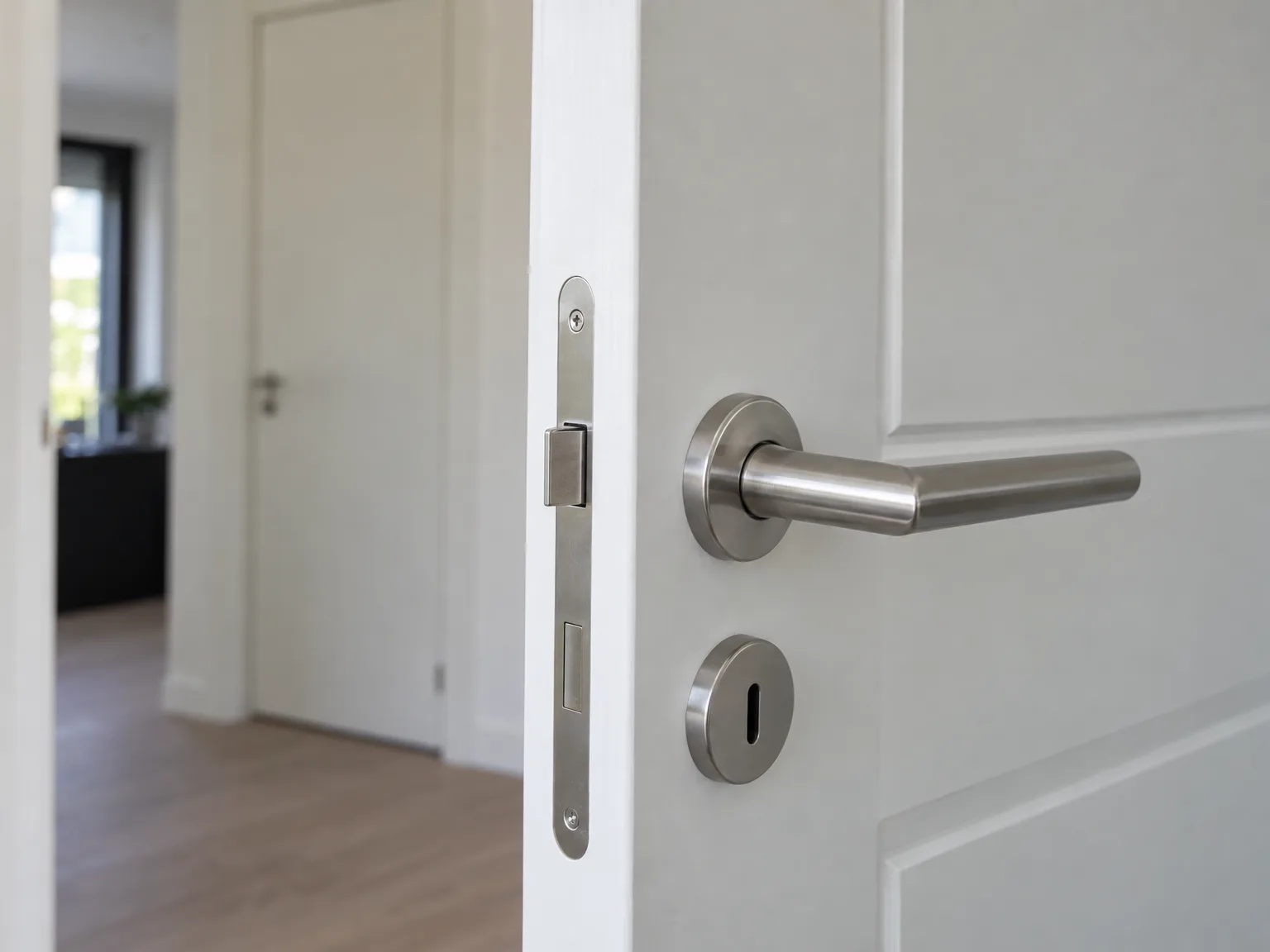 Witte binnendeur met stalen slot en chrome deurklink
